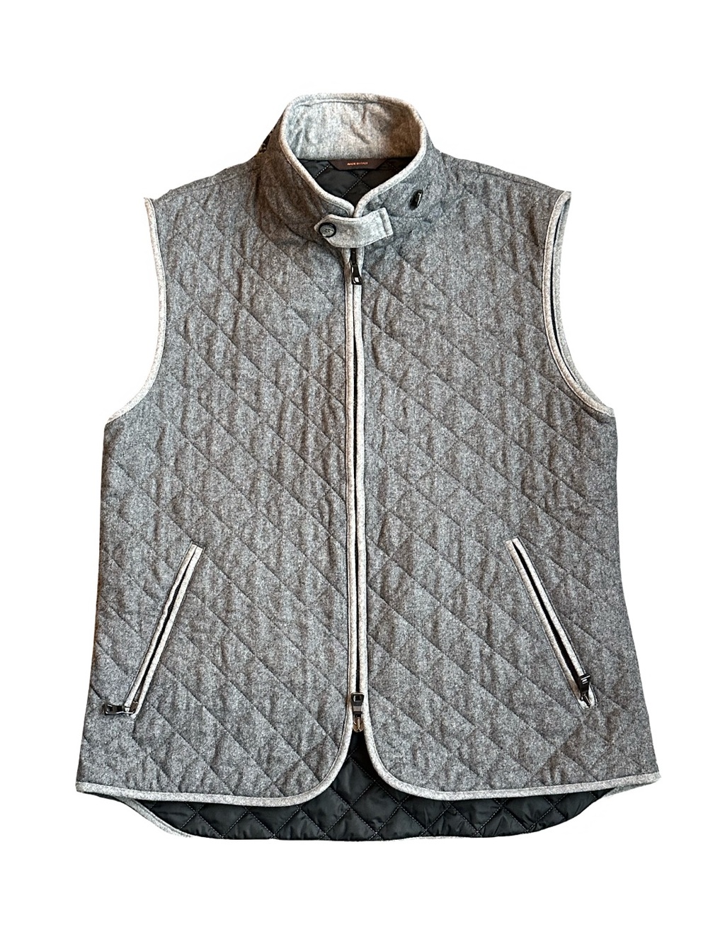 Waterville Theo Grey Lana Wool Quilted Vest Full Zip Stand Collar Size 50 Medium